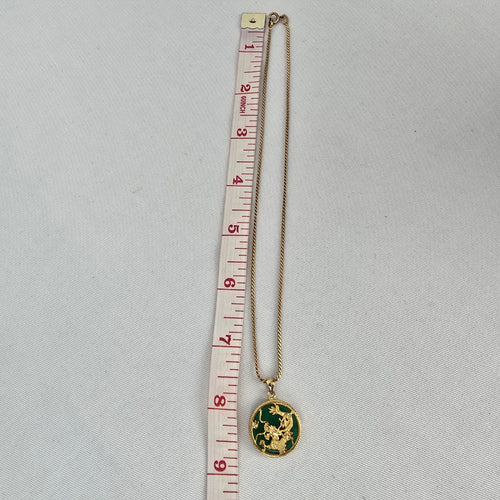 Vintage W Germany Gold Filled Green Stone Bird Pendant Necklace