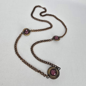 Vintage Brass Tone Purple Cabochon Station Necklace Boho