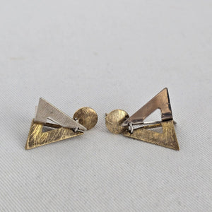 925 Mixed Metal Geometric Triangle Drop Earrings