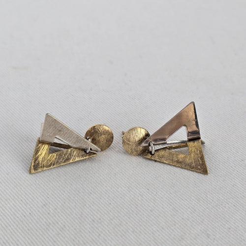 925 Mixed Metal Geometric Triangle Drop Earrings