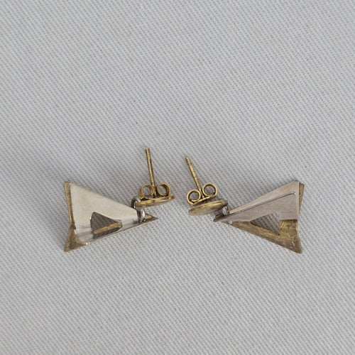 925 Mixed Metal Geometric Triangle Drop Earrings