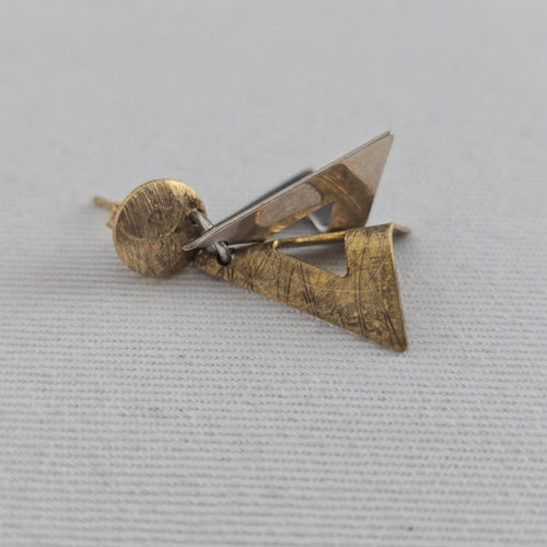 925 Mixed Metal Geometric Triangle Drop Earrings