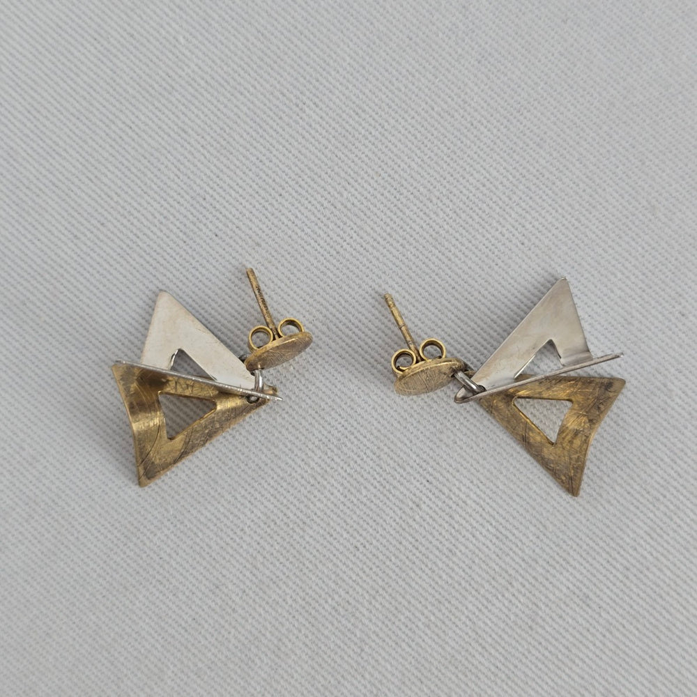 925 Mixed Metal Geometric Triangle Drop Earrings