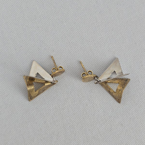 925 Mixed Metal Geometric Triangle Drop Earrings