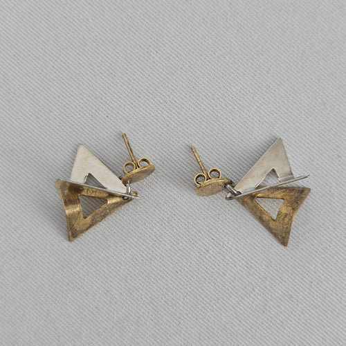 925 Mixed Metal Geometric Triangle Drop Earrings