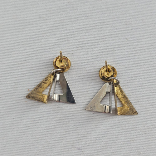 925 Mixed Metal Geometric Triangle Drop Earrings