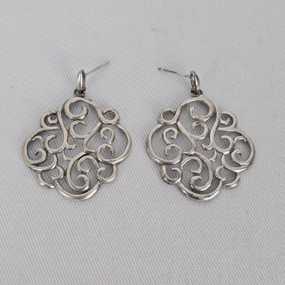 Sterling Silver 925 Open Scroll Filigree Dangle Earrings