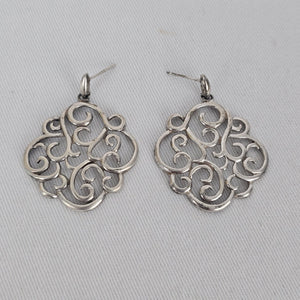Sterling Silver 925 Open Scroll Filigree Dangle Earrings