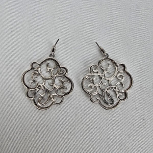 Sterling Silver 925 Open Scroll Filigree Dangle Earrings