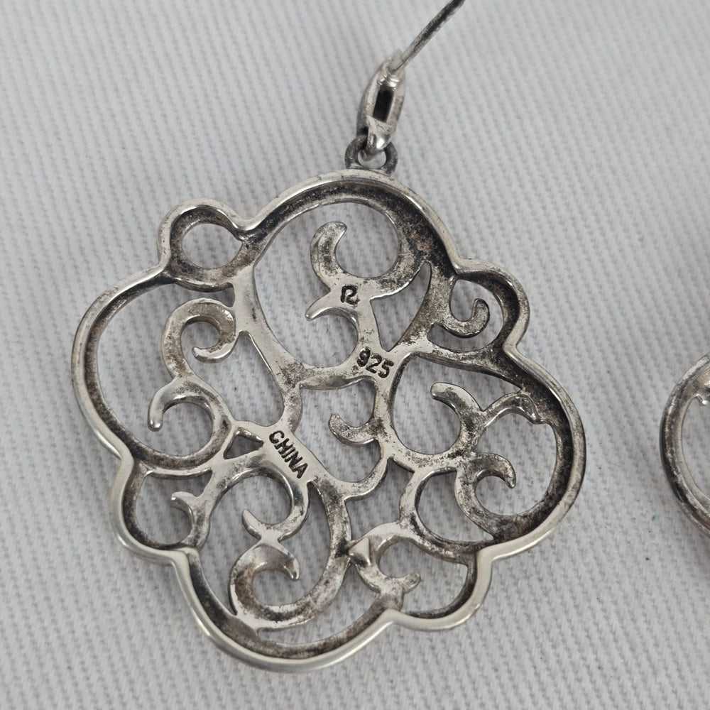 Sterling Silver 925 Open Scroll Filigree Dangle Earrings