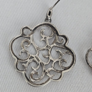 Sterling Silver 925 Open Scroll Filigree Dangle Earrings