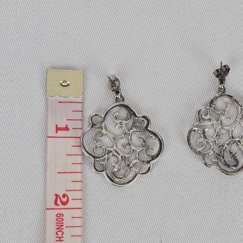 Sterling Silver 925 Open Scroll Filigree Dangle Earrings