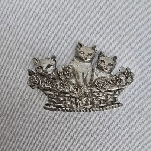Vintage Seagull Pewter Canada Baset Cat Flower Brooch Pin