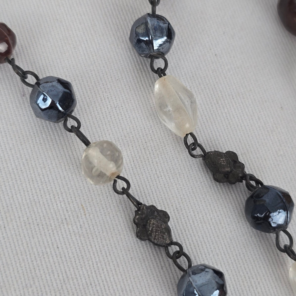Multi Strand Beaded Necklace Smoky Blue Amber Cream Burgundy