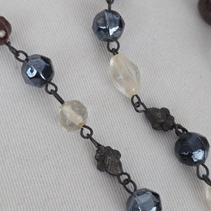 Multi Strand Beaded Necklace Smoky Blue Amber Cream Burgundy