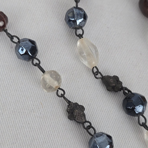 Multi Strand Beaded Necklace Smoky Blue Amber Cream Burgundy