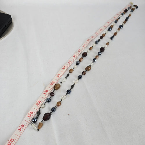 Multi Strand Beaded Necklace Smoky Blue Amber Cream Burgundy