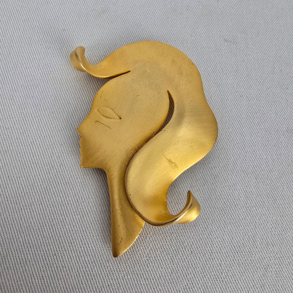 Vintage JJ Gold Tone Woman Profile Brooch Figural Face Pin