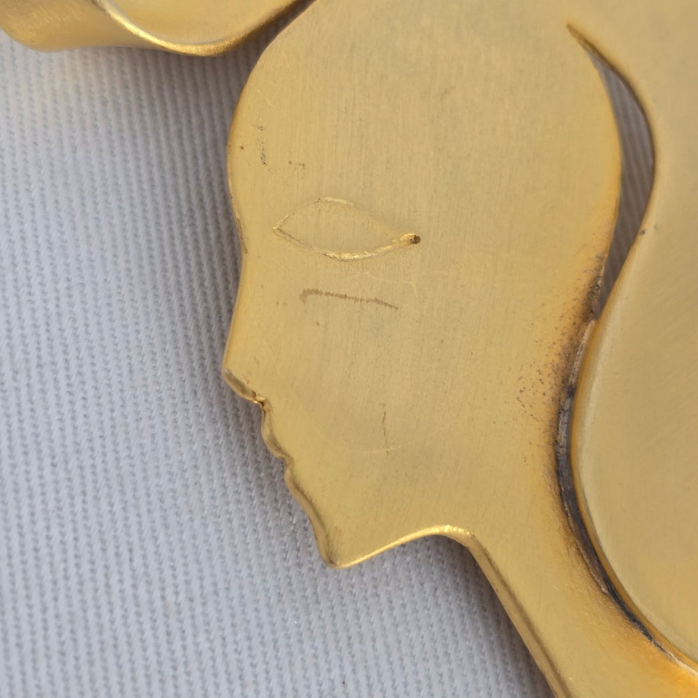 Vintage JJ Gold Tone Woman Profile Brooch Figural Face Pin
