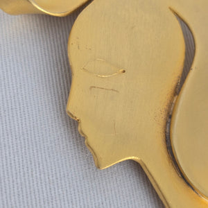 Vintage JJ Gold Tone Woman Profile Brooch Figural Face Pin
