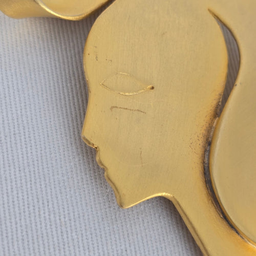 Vintage JJ Gold Tone Woman Profile Brooch Figural Face Pin
