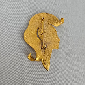 Vintage JJ Gold Tone Woman Profile Brooch Figural Face Pin