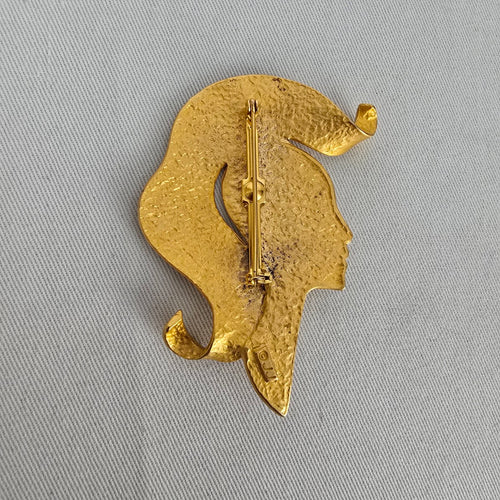 Vintage JJ Gold Tone Woman Profile Brooch Figural Face Pin