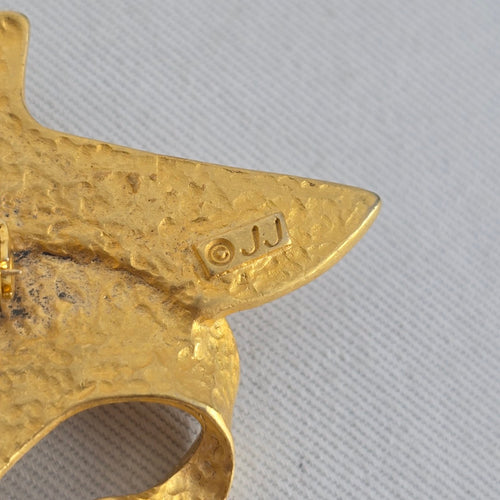 Vintage JJ Gold Tone Woman Profile Brooch Figural Face Pin