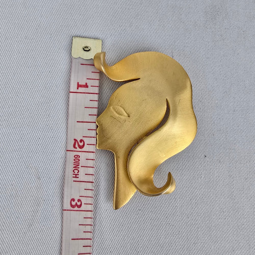 Vintage JJ Gold Tone Woman Profile Brooch Figural Face Pin