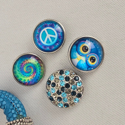 Blue Faux Snakeskin Snap Bracelet Interchangeable Charm Buttons