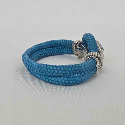 Blue Faux Snakeskin Snap Bracelet Interchangeable Charm Buttons