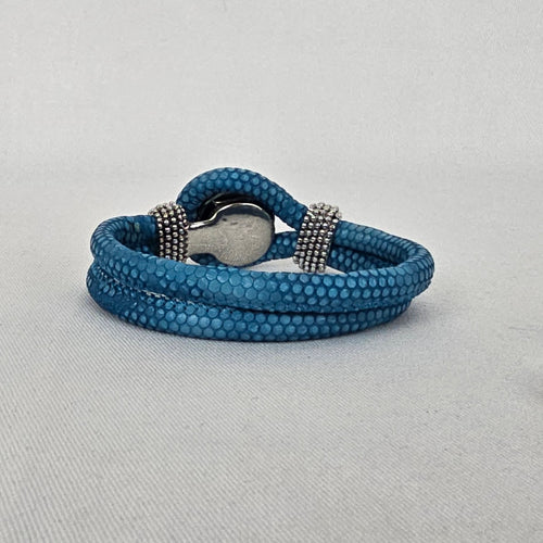 Blue Faux Snakeskin Snap Bracelet Interchangeable Charm Buttons