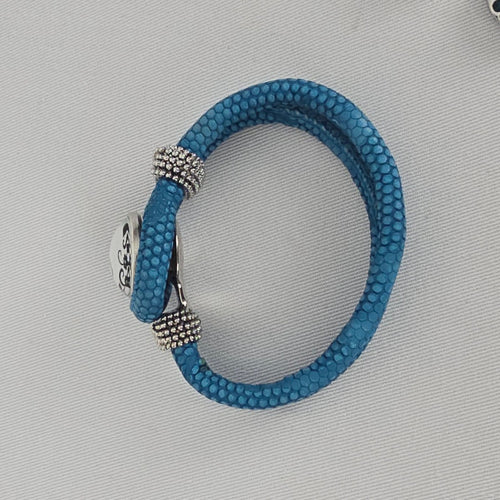 Blue Faux Snakeskin Snap Bracelet Interchangeable Charm Buttons