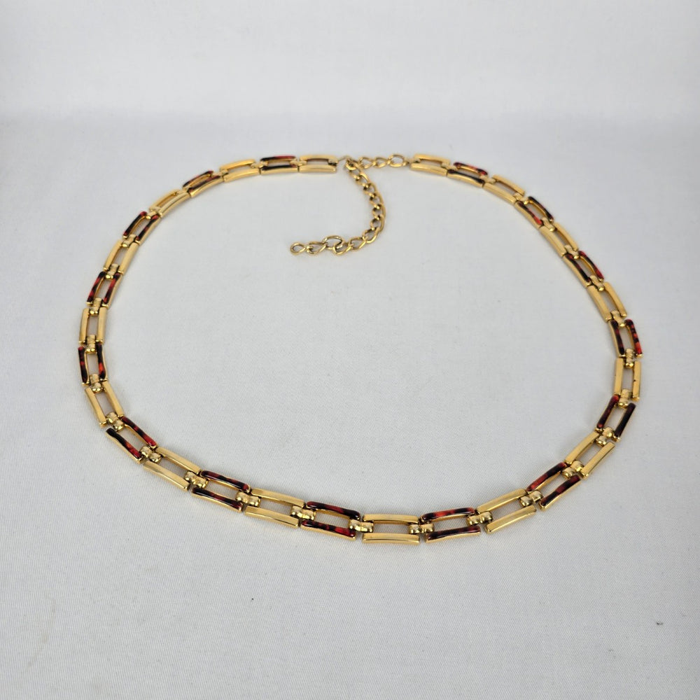 Vintage Gold Tone Link Belt Size S/M Tortoise Shell Accent