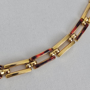Vintage Gold Tone Link Belt Size S/M Tortoise Shell Accent