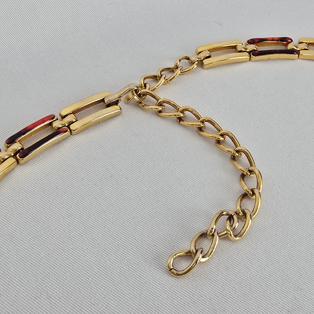 Vintage Gold Tone Link Belt Size S/M Tortoise Shell Accent
