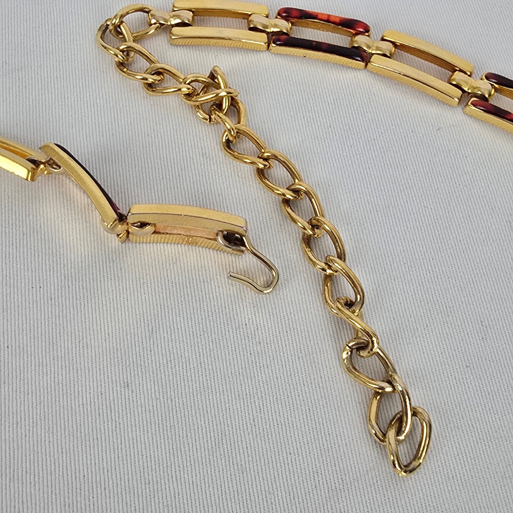 Vintage Gold Tone Link Belt Size S/M Tortoise Shell Accent