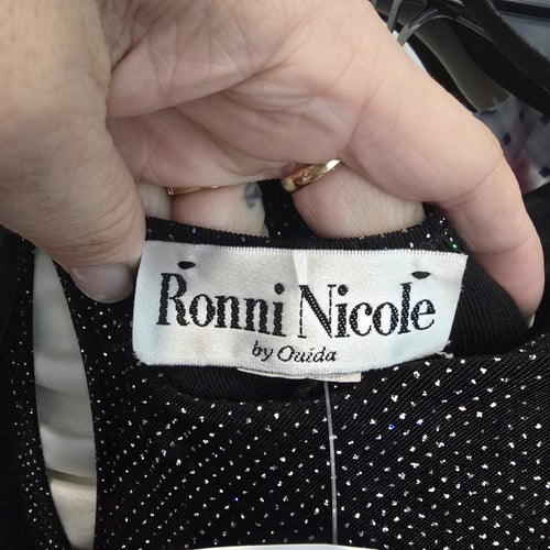 Vintage Ronni Nicole by Ouida Black Silver Sparkle Maxi Dress