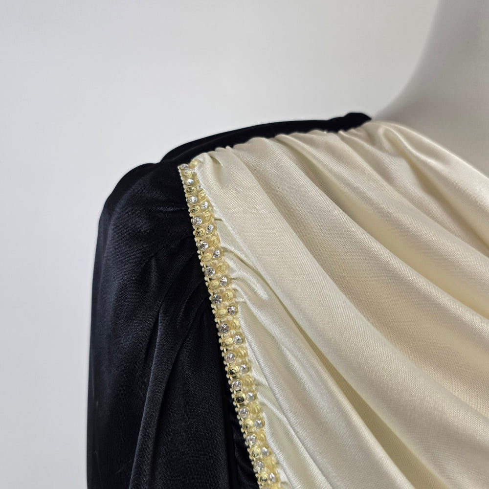 Vintage Lori Ann Black Ivory Draped Cocktail Dress Size 11/12