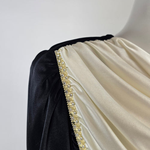 Vintage Lori Ann Black Ivory Draped Cocktail Dress Size 11/12