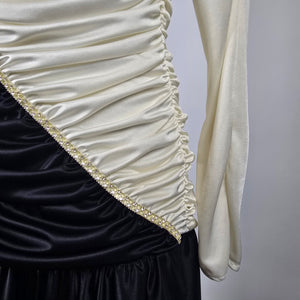 Vintage Lori Ann Black Ivory Draped Cocktail Dress Size 11/12