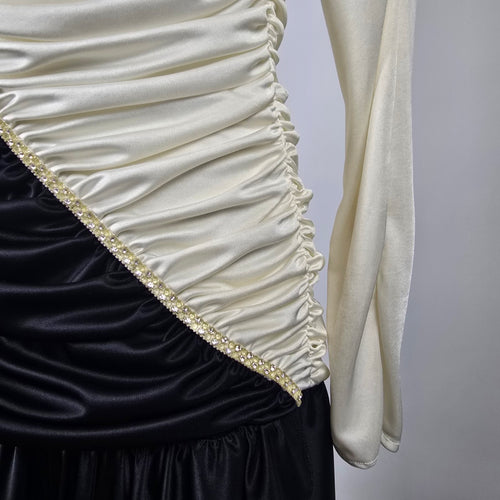 Vintage Lori Ann Black Ivory Draped Cocktail Dress Size 11/12