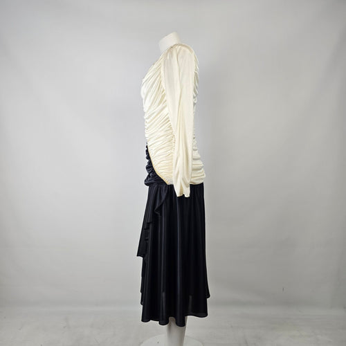 Vintage Lori Ann Black Ivory Draped Cocktail Dress Size 11/12