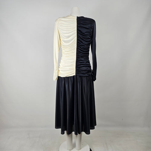 Vintage Lori Ann Black Ivory Draped Cocktail Dress Size 11/12