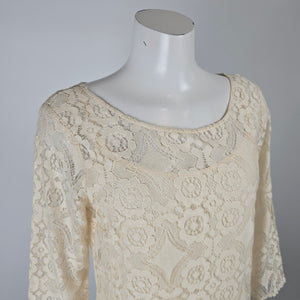 Free People Ivory Crochet Lace Overlay Tunic Dress Size S/M Boho Mini