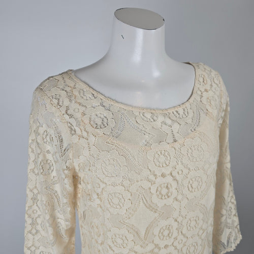 Free People Ivory Crochet Lace Overlay Tunic Dress Size S/M Boho Mini