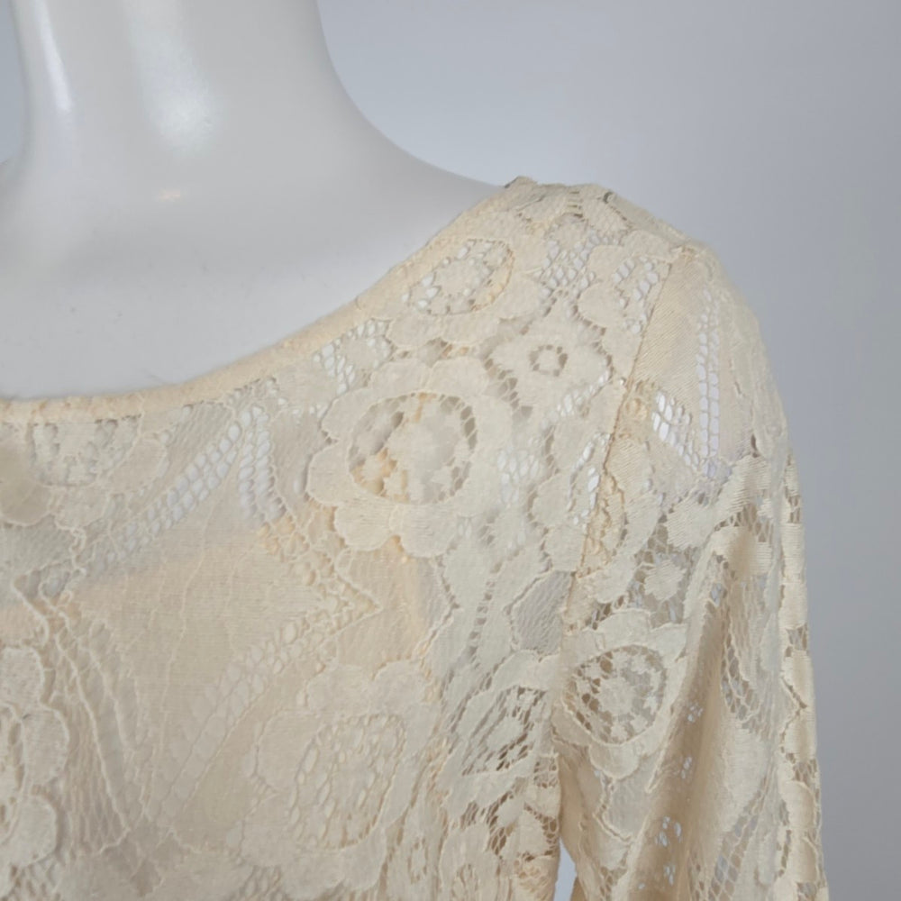 Free People Ivory Crochet Lace Overlay Tunic Dress Size S/M Boho Mini
