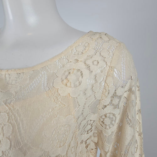 Free People Ivory Crochet Lace Overlay Tunic Dress Size S/M Boho Mini