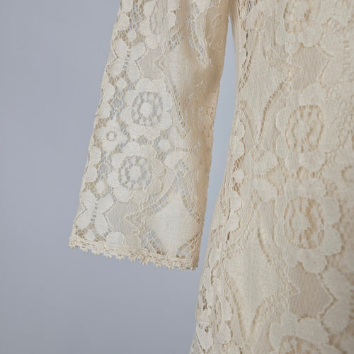 Free People Ivory Crochet Lace Overlay Tunic Dress Size S/M Boho Mini