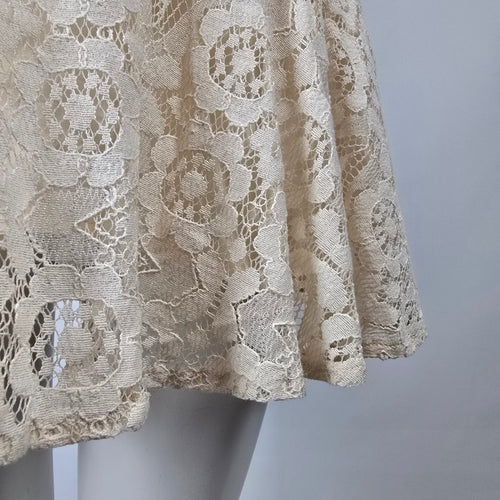 Free People Ivory Crochet Lace Overlay Tunic Dress Size S/M Boho Mini